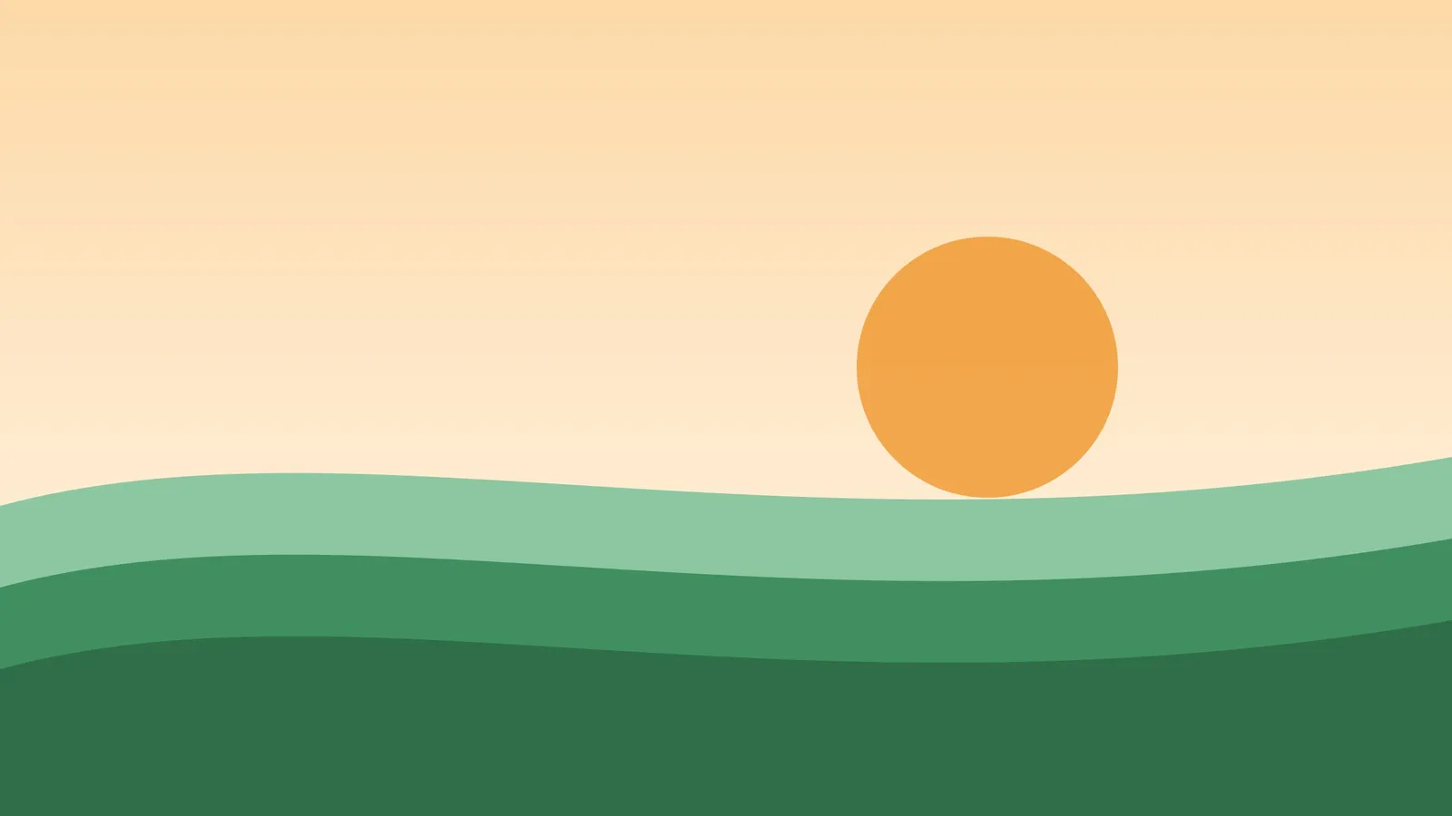 Placeholder illustration: the sun rising over green hills